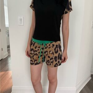 Black and Leopard Print Jumpsuit with Green Accents